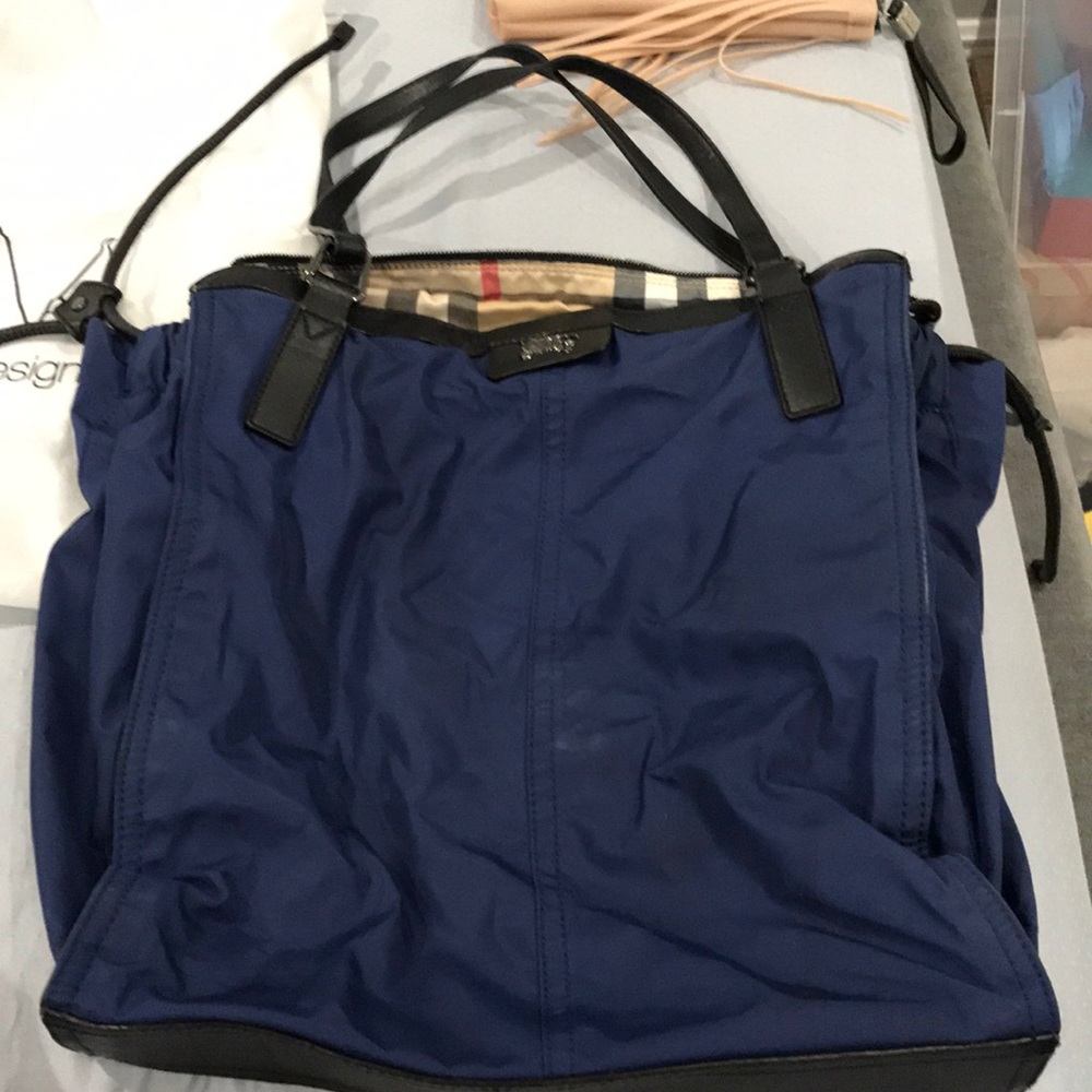 Burberry tote blue nylon and black leather